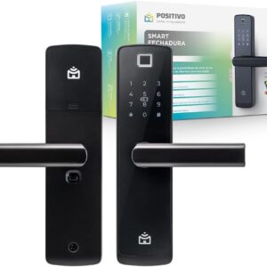 Smart Fechadura Digital Wi-Fi de Embutir Positivo Casa Inteligente, Abertura por Senha, Biometria, Tag, Chave e Aplicativo, Preta com Maçaneta